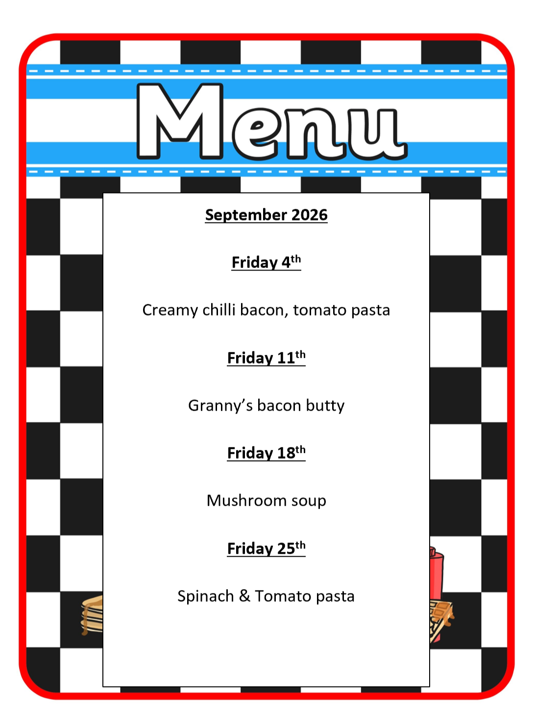 Eastham Menu Sept 2026